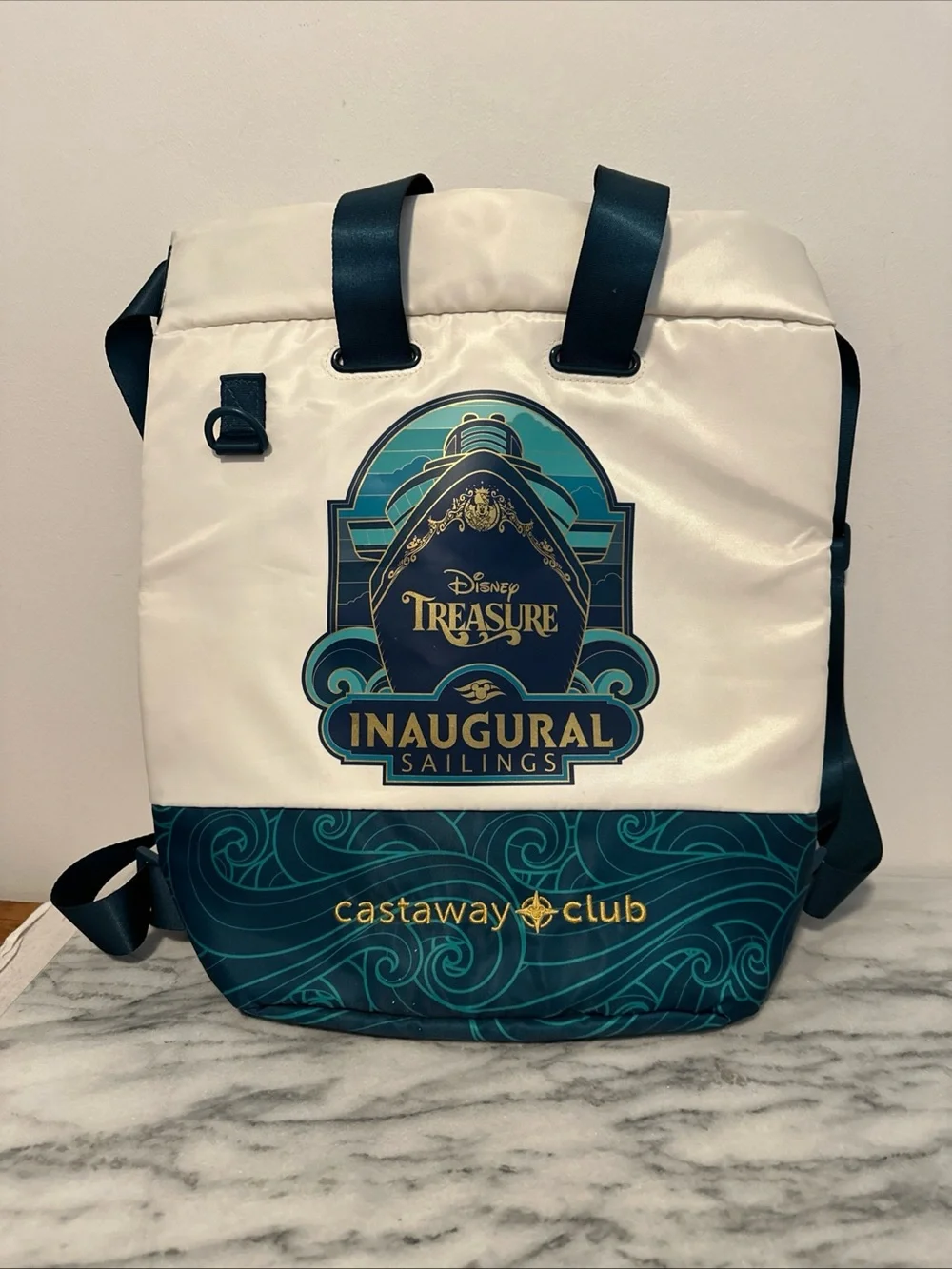 Disney Teal & White Inaugural Sailings Tote with Gold Accents